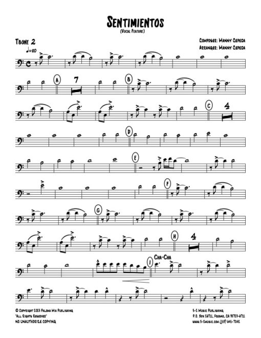 Sentimientos trombone 2 (Download) Latin jazz printed sheet music www.3-2music.com composer and arranger Manny Cepeda big band 4-4-5 instrumentation