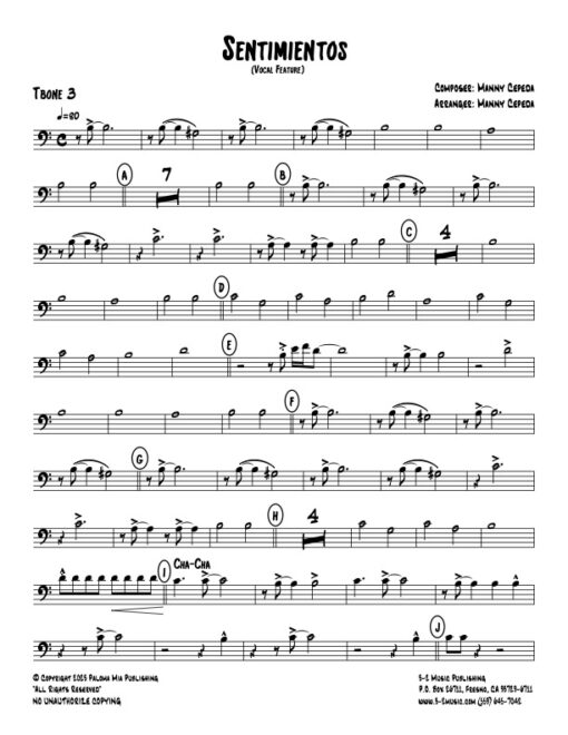 Sentimientos trombone 3 (Download) Latin jazz printed sheet music www.3-2music.com composer and arranger Manny Cepeda big band 4-4-5 instrumentation