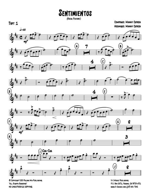 Sentimientos (Download) Latin jazz printed sheet music www.3-2music.com composer and arranger Manny Cepeda big band 4-4-5 instrumentation