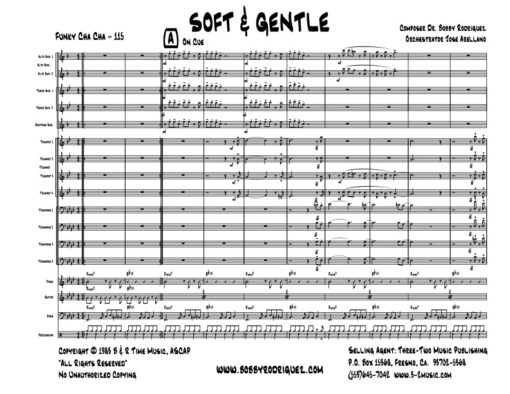 Soft and Gentle score (Download) Latin jazz printed sheet music www.3-2music.com composer and arranger Bobby Rodriguez big band 4-4-5 instrumentation