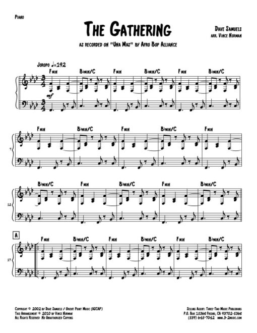 The Gathering piano (Download) Latin jazz printed sheet music www.3-2music.com composer and arranger Dave Samuels big band 4-4-5 instrumentation