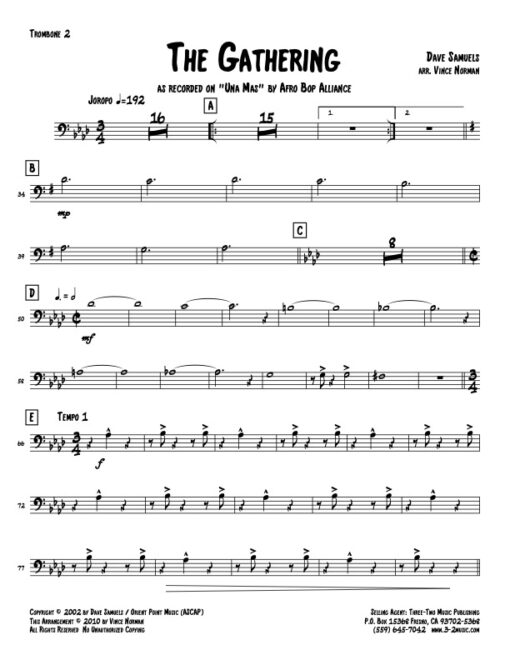 The Gathering trombone 2 (Download) Latin jazz printed sheet music www.3-2music.com composer and arranger Dave Samuels big band 4-4-5 instrumentation