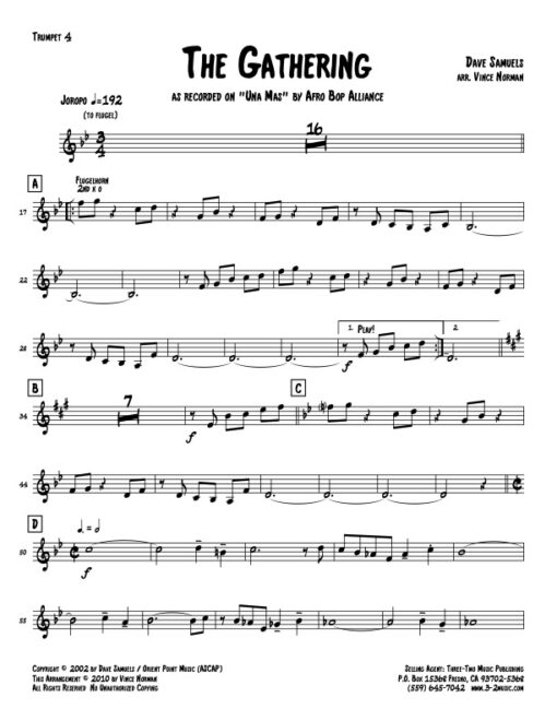 The Gathering trumpet 4 (Download) Latin jazz printed sheet music www.3-2music.com composer and arranger Dave Samuels big band 4-4-5 instrumentation