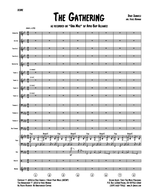 The Gathering score (Download) Latin jazz printed sheet music www.3-2music.com composer and arranger Dave Samuels big band 4-4-5 instrumentation