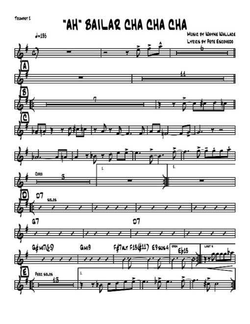 "Ah" Bailar Cha Cha Cha trumpet 2 (Download) Latin jazz printed sheet music www.3-2music.com composer and arranger Wayne Wallace little big band