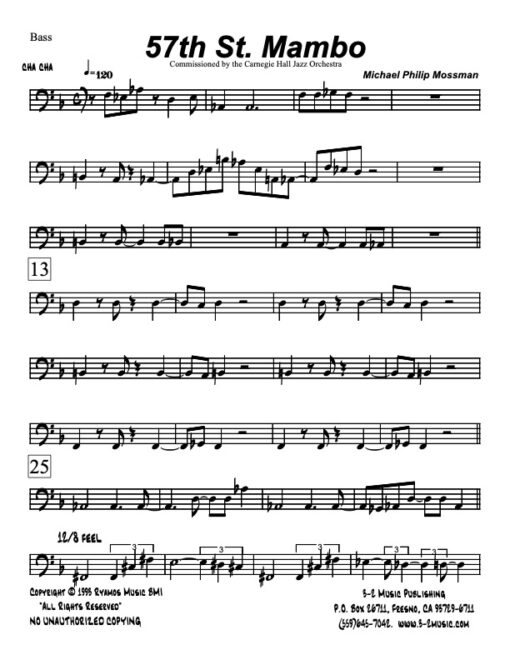 57th St Mambo bass (Download) Latin jazz printed sheet music www.3-2music.com composer and arranger Michael Mossman big band 4-4-5 instrumentation