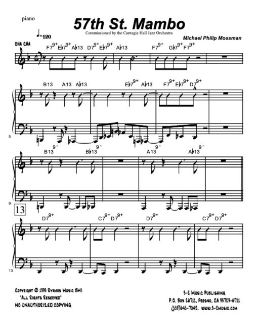 57th St Mambo piano (Download) Latin jazz printed sheet music www.3-2music.com composer and arranger Michael Mossman big band 4-4-5 instrumentation