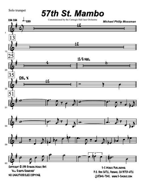 57th St Mambo solo trumpet (Download) Latin jazz printed sheet music www.3-2music.com composer and arranger Michael Mossman big band 4-4-5 instrumentation