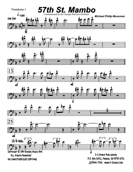 57th St Mambo trombone 1 (Download) Latin jazz printed sheet music www.3-2music.com composer and arranger Michael Mossman big band 4-4-5 instrumentation