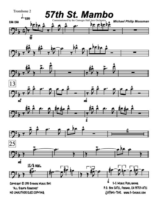 57th St Mambo trombone 2 (Download) Latin jazz printed sheet music www.3-2music.com composer and arranger Michael Mossman big band 4-4-5 instrumentation