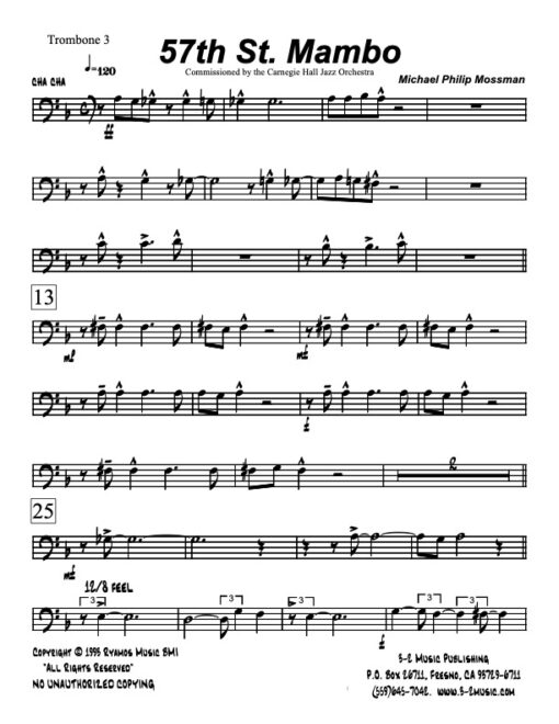 57th St Mambo trombone 3 (Download) Latin jazz printed sheet music www.3-2music.com composer and arranger Michael Mossman big band 4-4-5 instrumentation