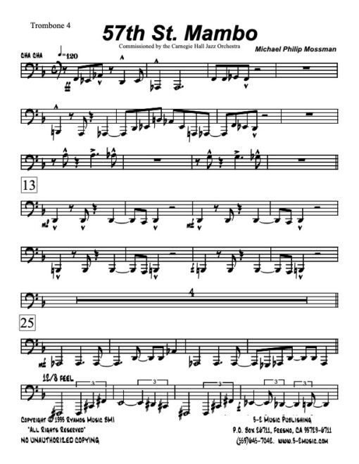 57th St Mambo trombone 4 (Download) Latin jazz printed sheet music www.3-2music.com composer and arranger Michael Mossman big band 4-4-5 instrumentation
