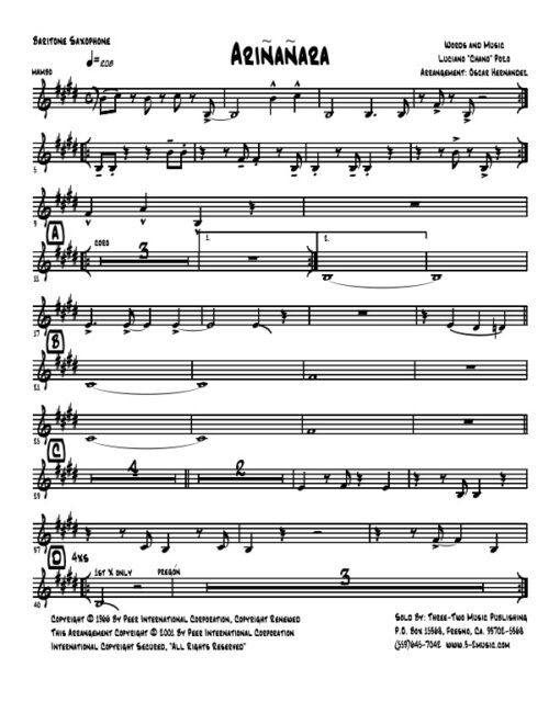 Ariñañara baritone (Download) salsa printed sheet music www.3-2music.com composer and arranger Chano Pozo combo (salsa) instrumentation