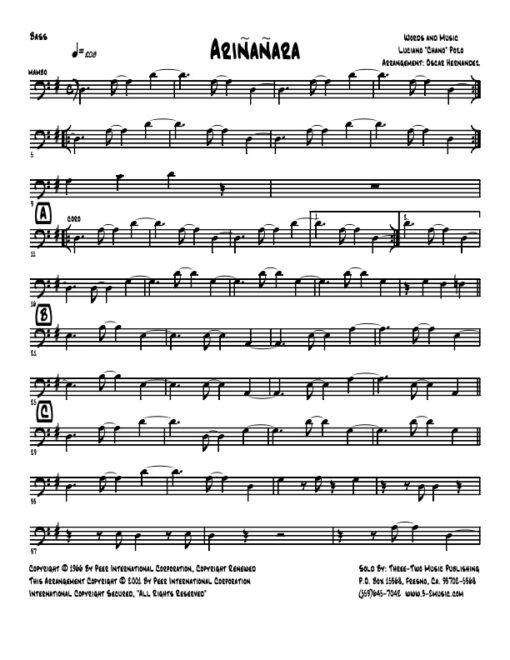 Ariñañara bass (Download) salsa printed sheet music www.3-2music.com composer and arranger Chano Pozo combo (salsa) instrumentation