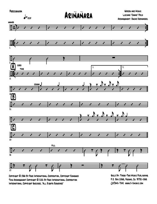 Ariñañara percussion (Download) salsa printed sheet music www.3-2music.com composer and arranger Chano Pozo combo (salsa) instrumentation
