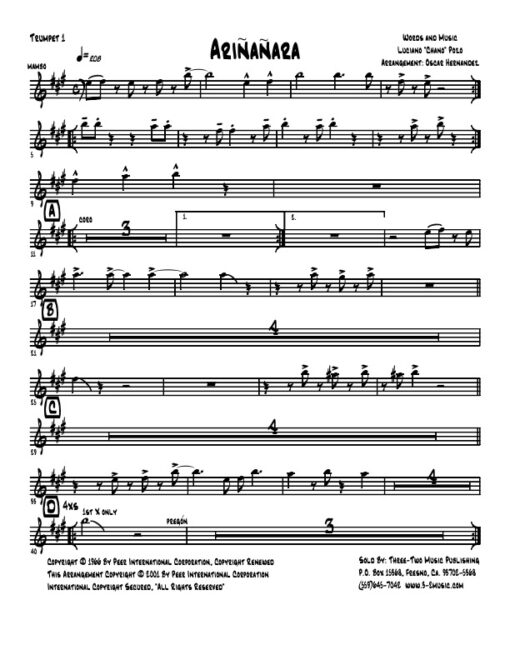 Ariñañara trumpet 1 (Download) salsa printed sheet music www.3-2music.com composer and arranger Chano Pozo combo (salsa) instrumentation