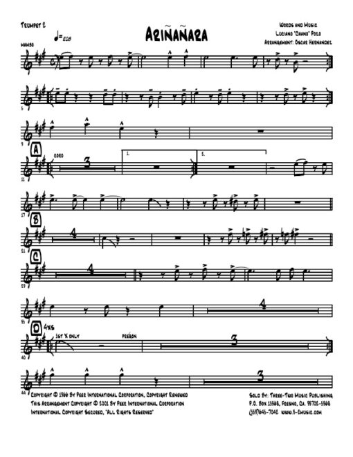 Ariñañara trumpet 2 (Download) salsa printed sheet music www.3-2music.com composer and arranger Chano Pozo combo (salsa) instrumentation