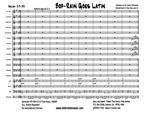 Bop-Rain Goes Latin score (Download) Latin jazz printed sheet music www.3-2music.com composer and arranger Bobby Rodriguez big band 4-4-5