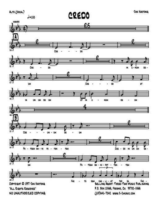 Credo alto (Download) Latin jazz printed sheet music www.3-2music.com composer and arranger Jan Hartong little big band (2-1-3) instrumentation
