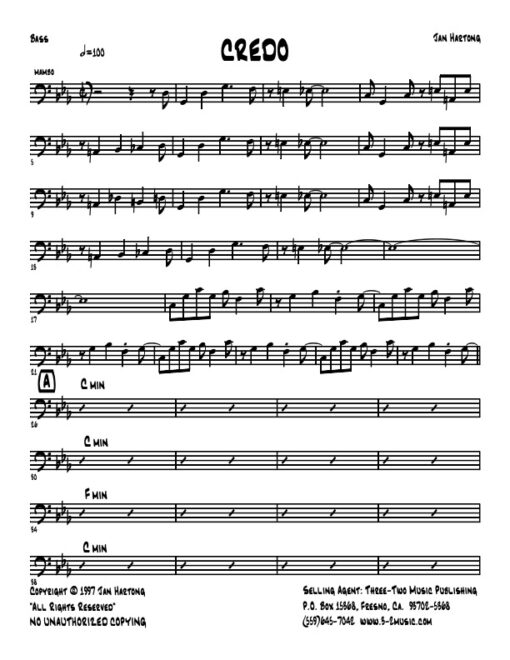 Credo bass (Download) Latin jazz printed sheet music www.3-2music.com composer and arranger Jan Hartong little big band (2-1-3) instrumentation