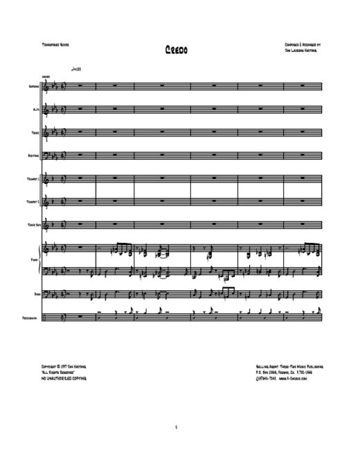 Credo score (Download) Latin jazz printed sheet music www.3-2music.com composer and arranger Jan Hartong little big band (2-1-3) instrumentation