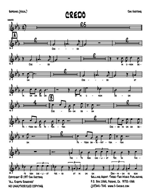 Credo soprano (Download) Latin jazz printed sheet music www.3-2music.com composer and arranger Jan Hartong little big band (2-1-3) instrumentation