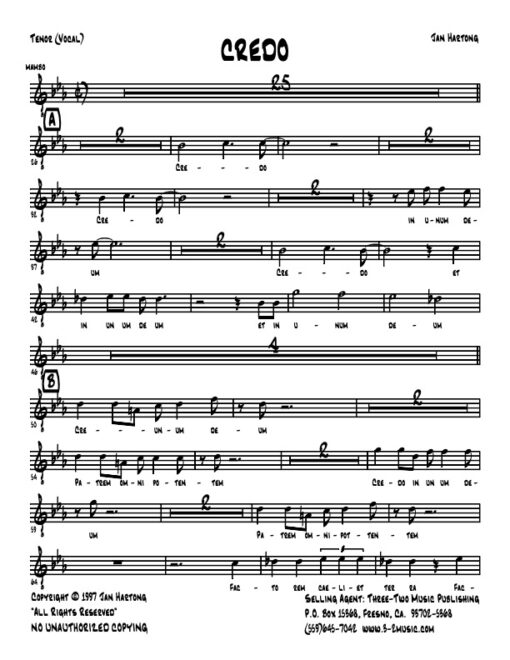 Credo tenor (Download) Latin jazz printed sheet music www.3-2music.com composer and arranger Jan Hartong little big band (2-1-3) instrumentation