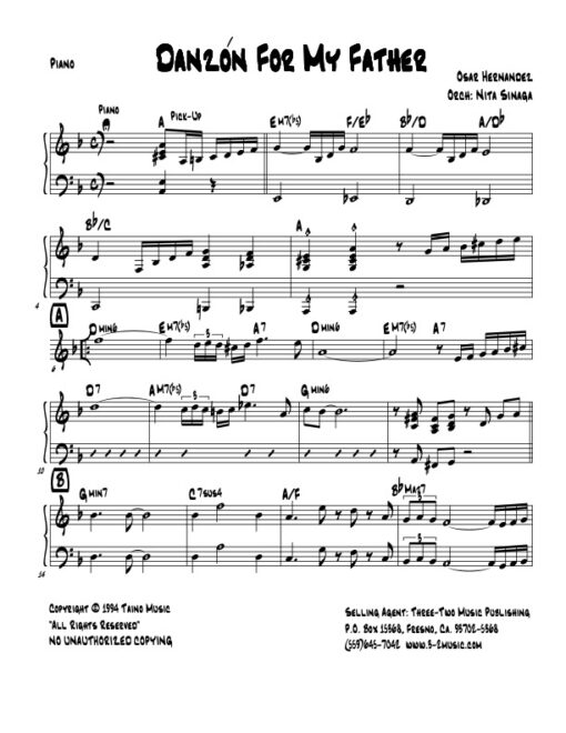 Danzón For My Father V.2 piano (Download) Latin jazz printed sheet music composer and arranger Oscar Hernárndez big band 4-4-5 instrumentation