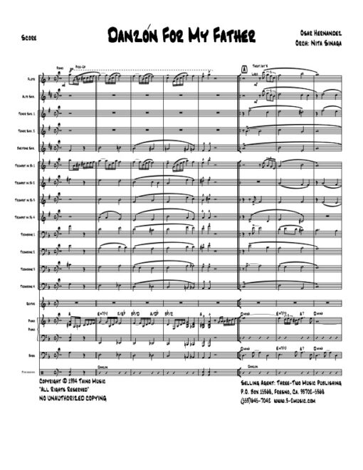 Danzón For My Father V.2 score (Download) Latin jazz printed sheet music composer and arranger Oscar Hernárndez big band 4-4-5 instrumentation
