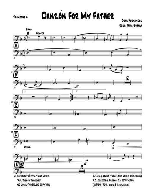 Danzón For My Father V.2 trombone 4 (Download) Latin jazz printed sheet music composer and arranger Oscar Hernárndez big band 4-4-5 instrumentation