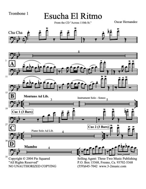 Escucha El Ritmo trombone 1 (Download) salsa sheet music www.3-2music.com composer and arranger Oscar Hernandez salsa instrumentation