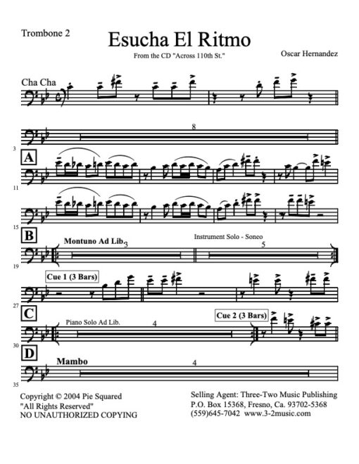 Escucha El Ritmo trombone 2 (Download) salsa sheet music www.3-2music.com composer and arranger Oscar Hernandez salsa instrumentation