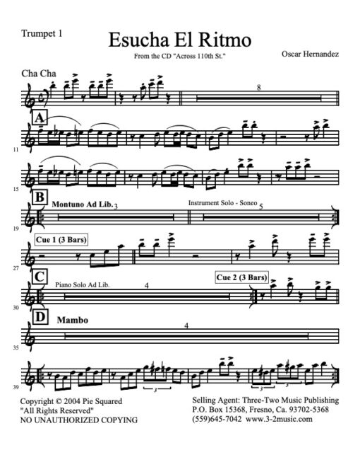 Escucha El Ritmo trumpet 1 (Download) salsa sheet music www.3-2music.com composer and arranger Oscar Hernandez salsa instrumentation