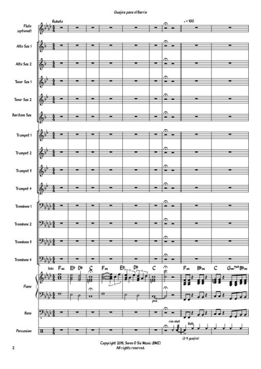 Guajira Para El Barrio V.2 score (Download) Latin jazz printed sheet music www.3-2music.com composer and arranger Rick Faulkner big band 4-4-5