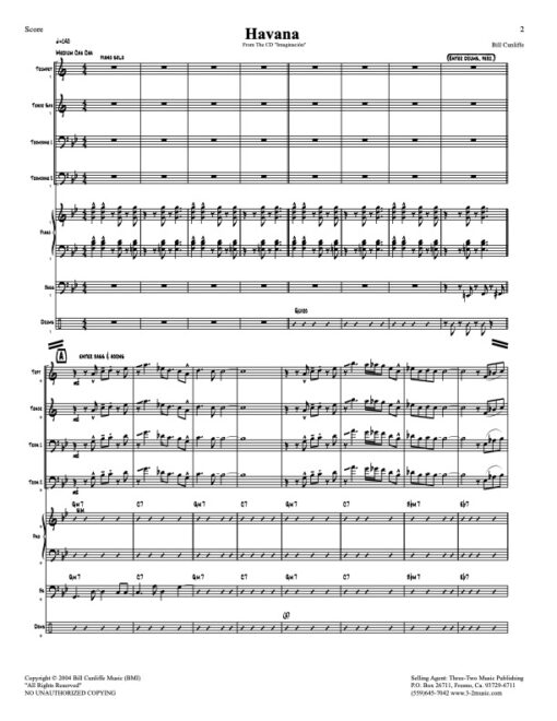 Havana V.1 score (Download) Latin jazz printed sheet music www.3-2music.com composer and arranger Bill Cunliffe combo (octet) instrumentation