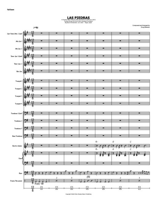 Las Piedras score (Download) Latin jazz printed sheet music www.3-2music.com composer and arranger Doug Beavers big band 4-4-5 instrumentation