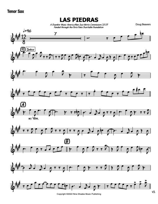 Las Piedras V.2 tenor (Download) Latin jazz printed sheet music www.3-2music.com composer and arranger Doug Beavers big band 4-4-5 instrumentation