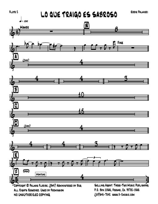 Lo Que Traigo Es Sabroso flute 2 (Download) Salsa printed sheet music composer and arranger Eddie Palmieri little big band instrumentation