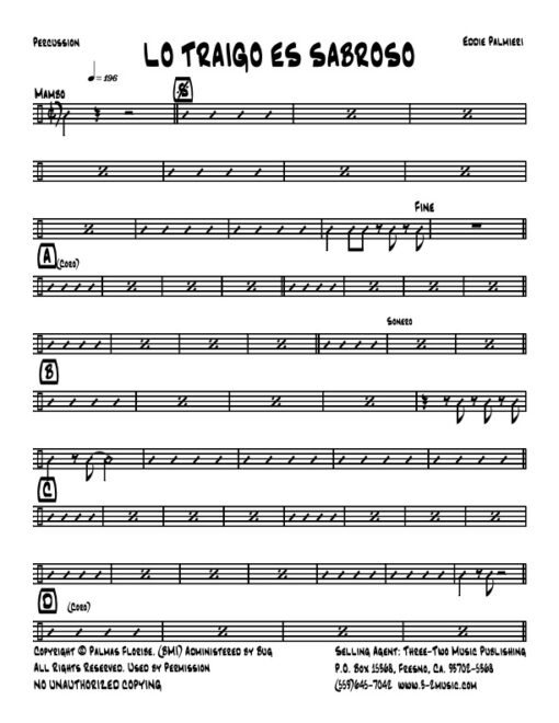 Lo Que Traigo Es Sabroso percussion (Download) Salsa printed sheet music composer and arranger Eddie Palmieri little big band instrumentation