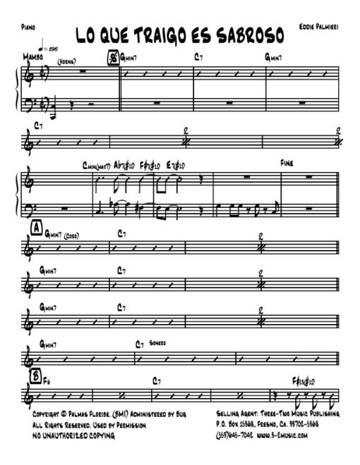 Lo Que Traigo Es Sabroso piano (Download) Salsa printed sheet music composer and arranger Eddie Palmieri little big band instrumentation