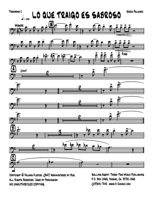 Lo Que Traigo Es Sabroso trombone 2 Salsa printed sheet music composer and arranger Eddie Palmieri little big band instrumentation