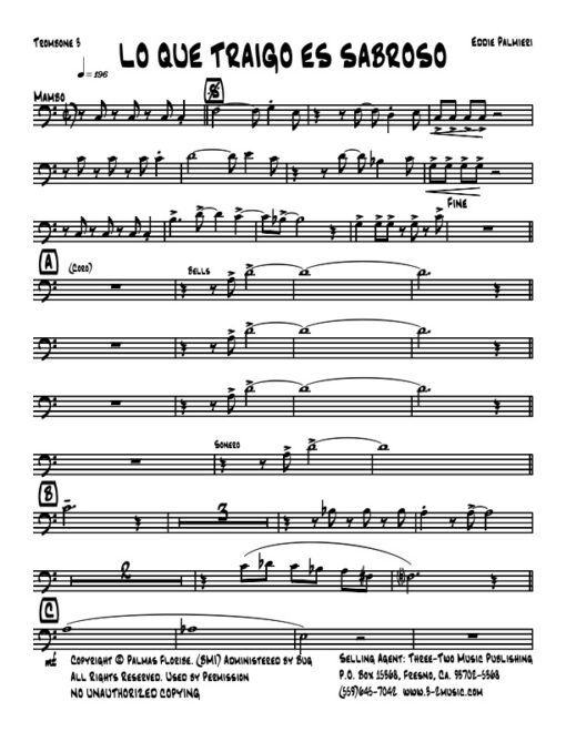 Lo Que Traigo Es Sabroso trombone 3 Salsa printed sheet music composer and arranger Eddie Palmieri little big band instrumentation