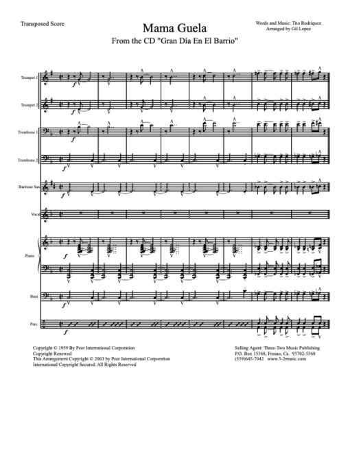 Mama Guela score (Download) Latin jazz printed sheet music www.3-2music.com  salsa sheet music www.3-2music.com Spanish Harlem Orchestra nonet