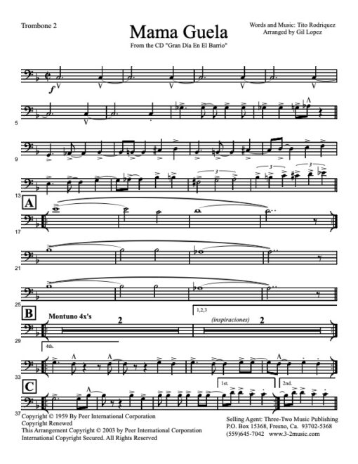 Mama Guela trombone 2 (Download) Latin jazz printed sheet music www.3-2music.com  salsa sheet music www.3-2music.com Spanish Harlem Orchestra nonet