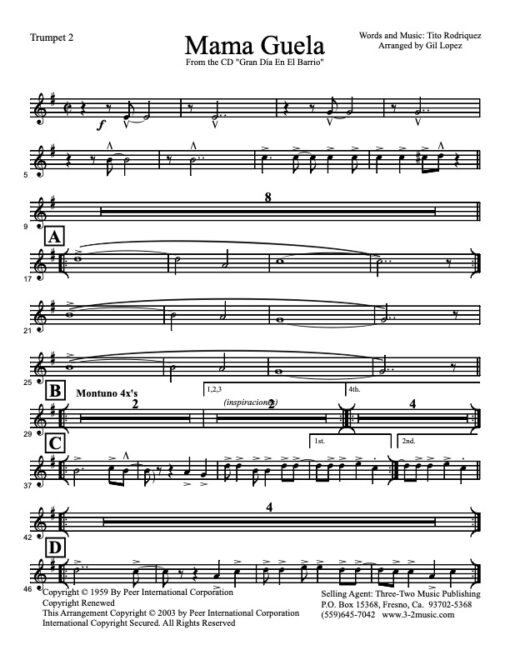 Mama Guela trumpet 2 (Download) Latin jazz printed sheet music www.3-2music.com   salsa sheet music www.3-2music.com Spanish Harlem Orchestra nonet