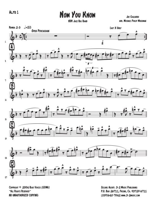 Now You Know alto 1 (Download) www.3-2music.com Latin jazz printed sheet music composer and arranger Joe Gallardo big band 4-4-5 instrumentation