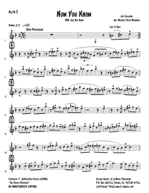 Now You Know alto 2 (Download) www.3-2music.com Latin jazz printed sheet music composer and arranger Joe Gallardo big band 4-4-5 instrumentation