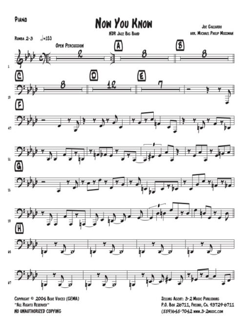 Now You Know piano (Download) www.3-2music.com Latin jazz printed sheet music composer and arranger Joe Gallardo big band 4-4-5 instrumentation