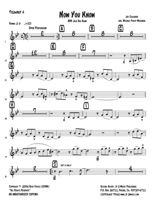 Now You Know trumpet 4 (Download) www.3-2music.com Latin jazz printed sheet music composer and arranger Joe Gallardo big band 4-4-5 instrumentation