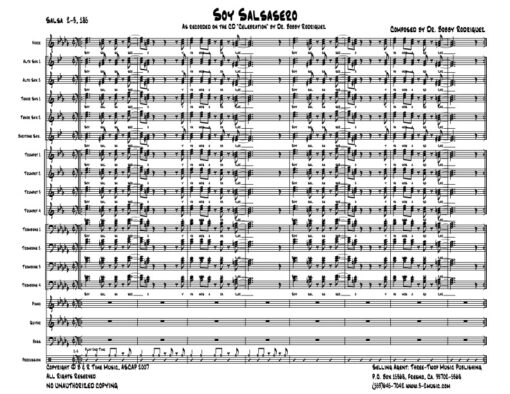 Soy Salsasero score (Download) Latin Jazz sheet music www.3-2music.com composer Bobby Rodriguez little big band alto tenor bari trumpet 1-2 bone rhythm